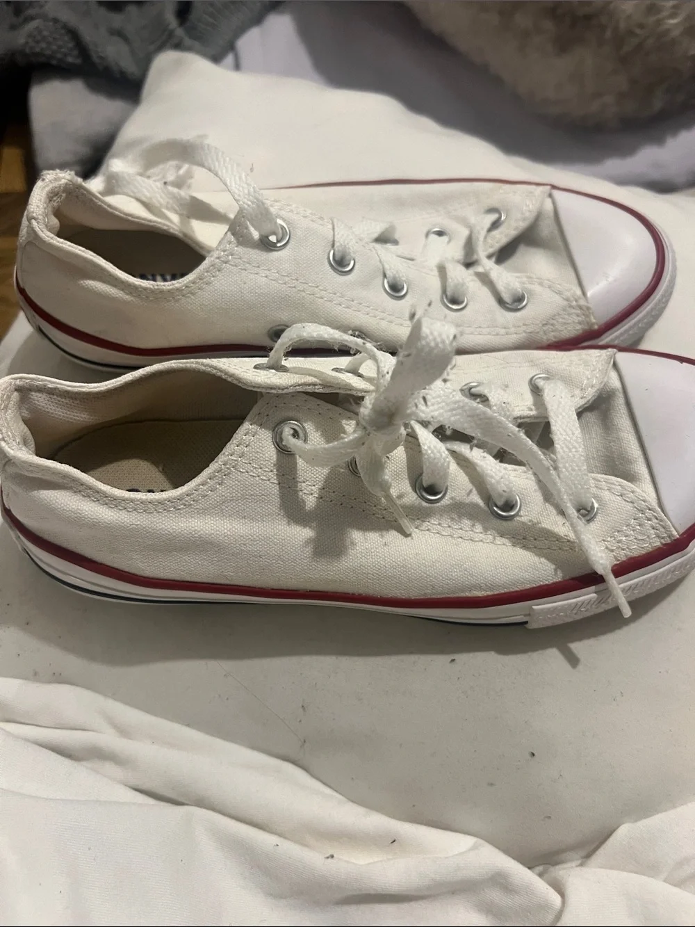 Converse Kids White Low-Top Canvas Sneakers with Red Stripe